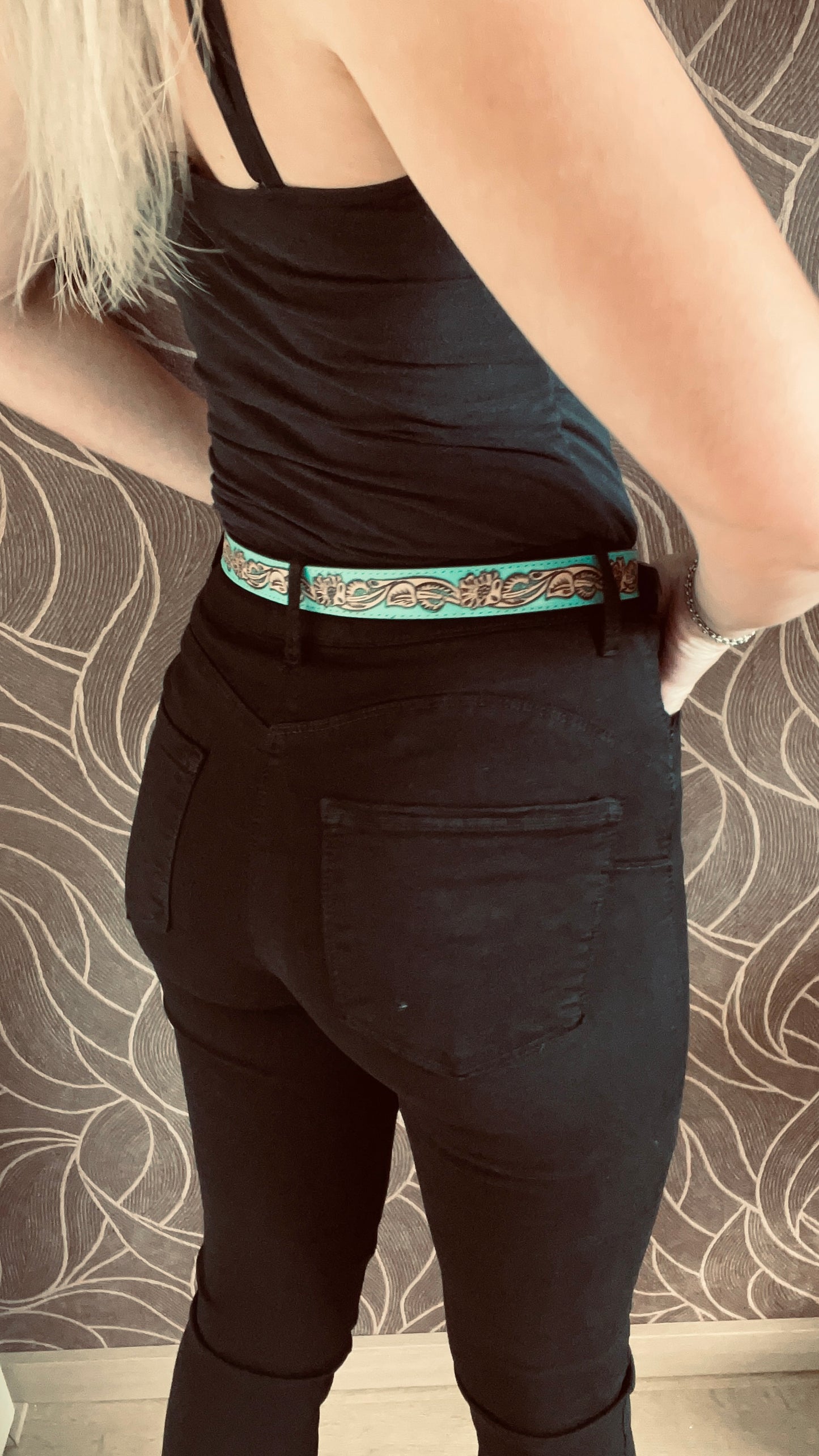 Turquoise Leren Riem