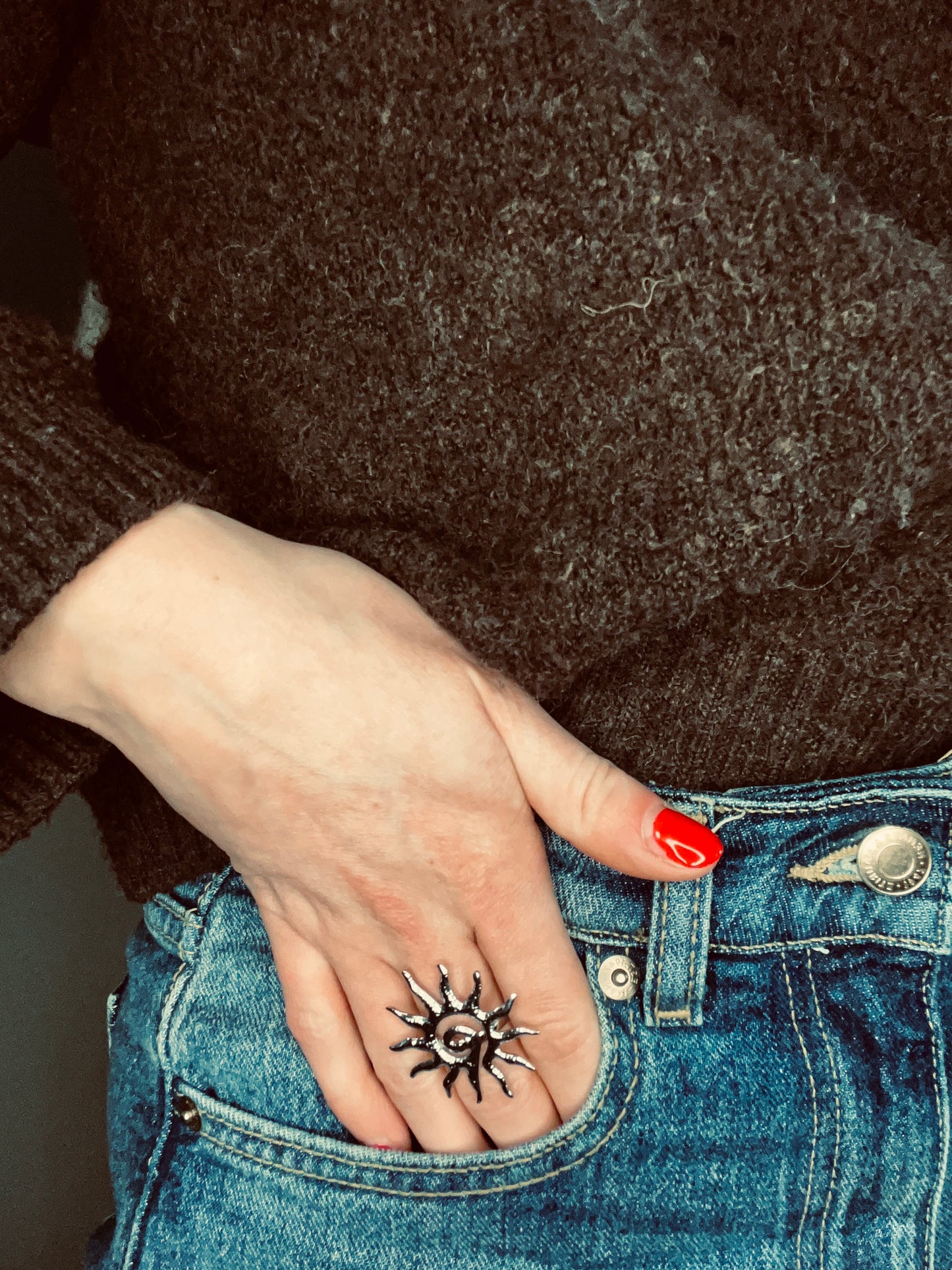 Verstelbare Ring Met een Zon Zilver