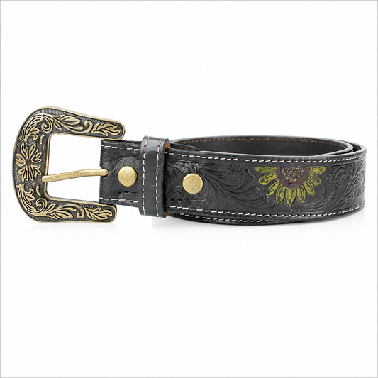 Leren riem met zonnebloemen