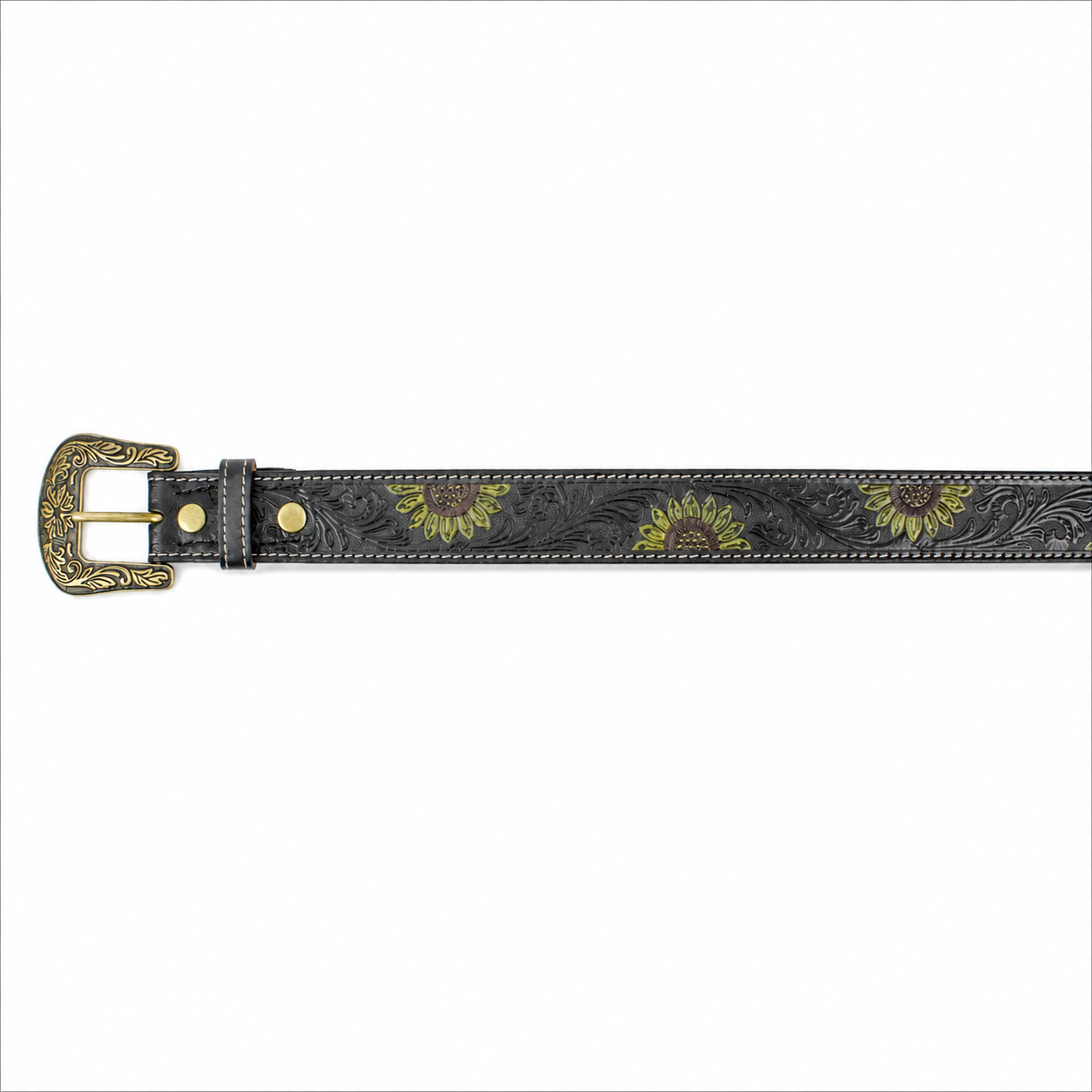 Leren riem met zonnebloemen