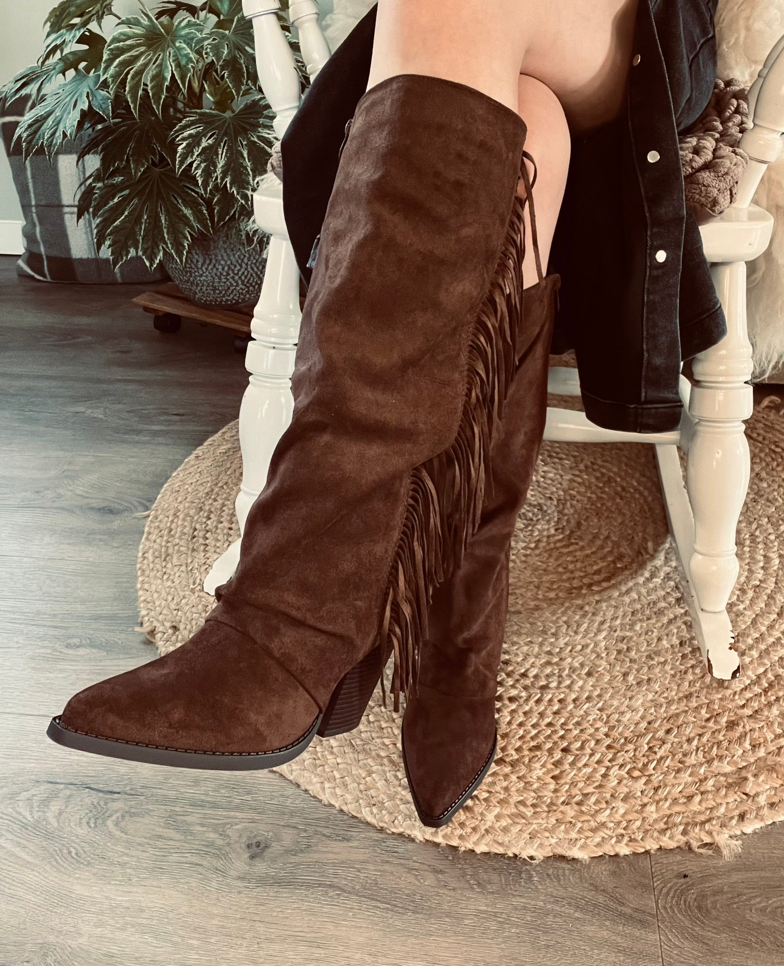 Bruine Suède Cowboyboots met Franjes