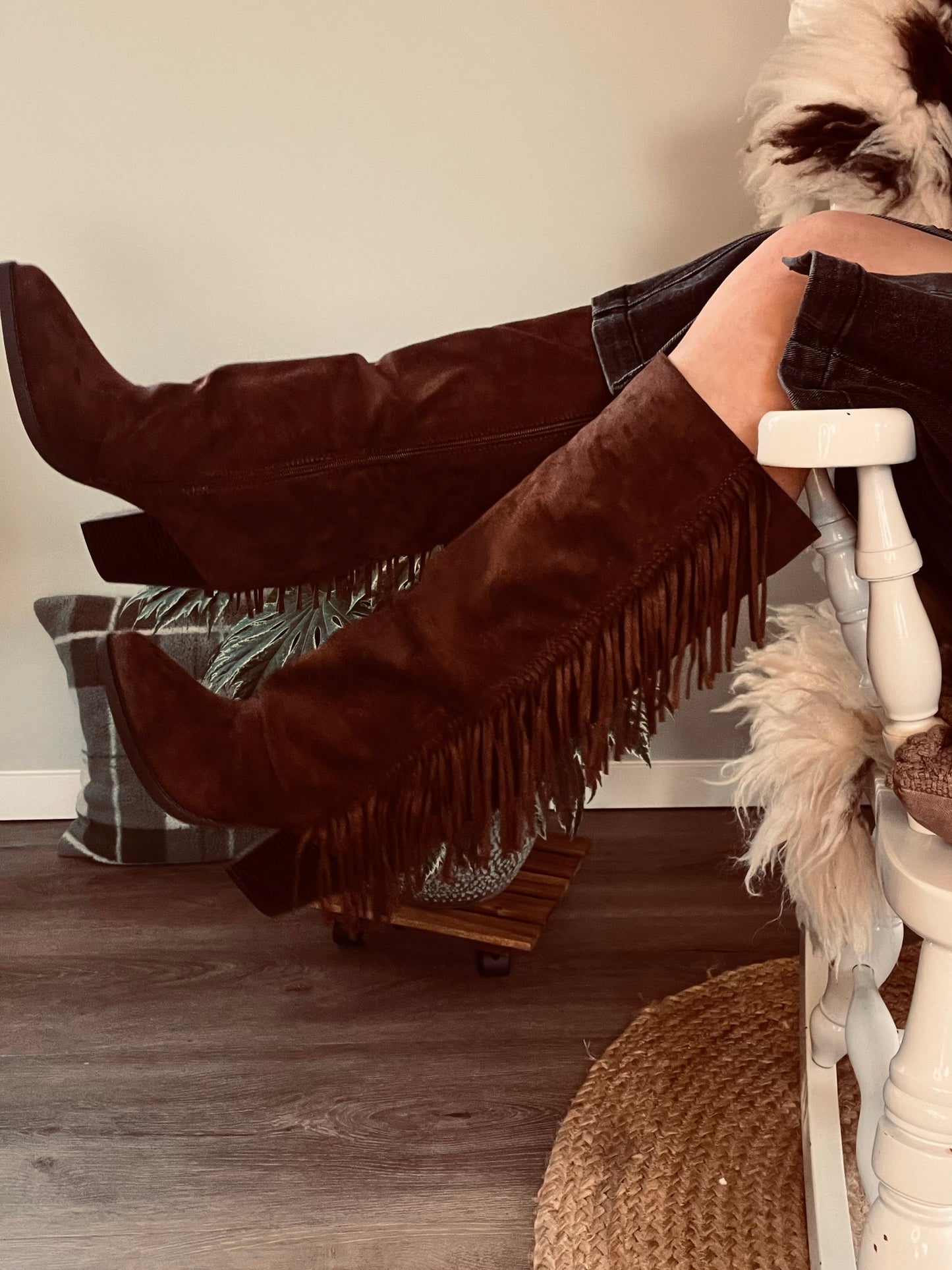 Bruine Suède Cowboyboots met Franjes