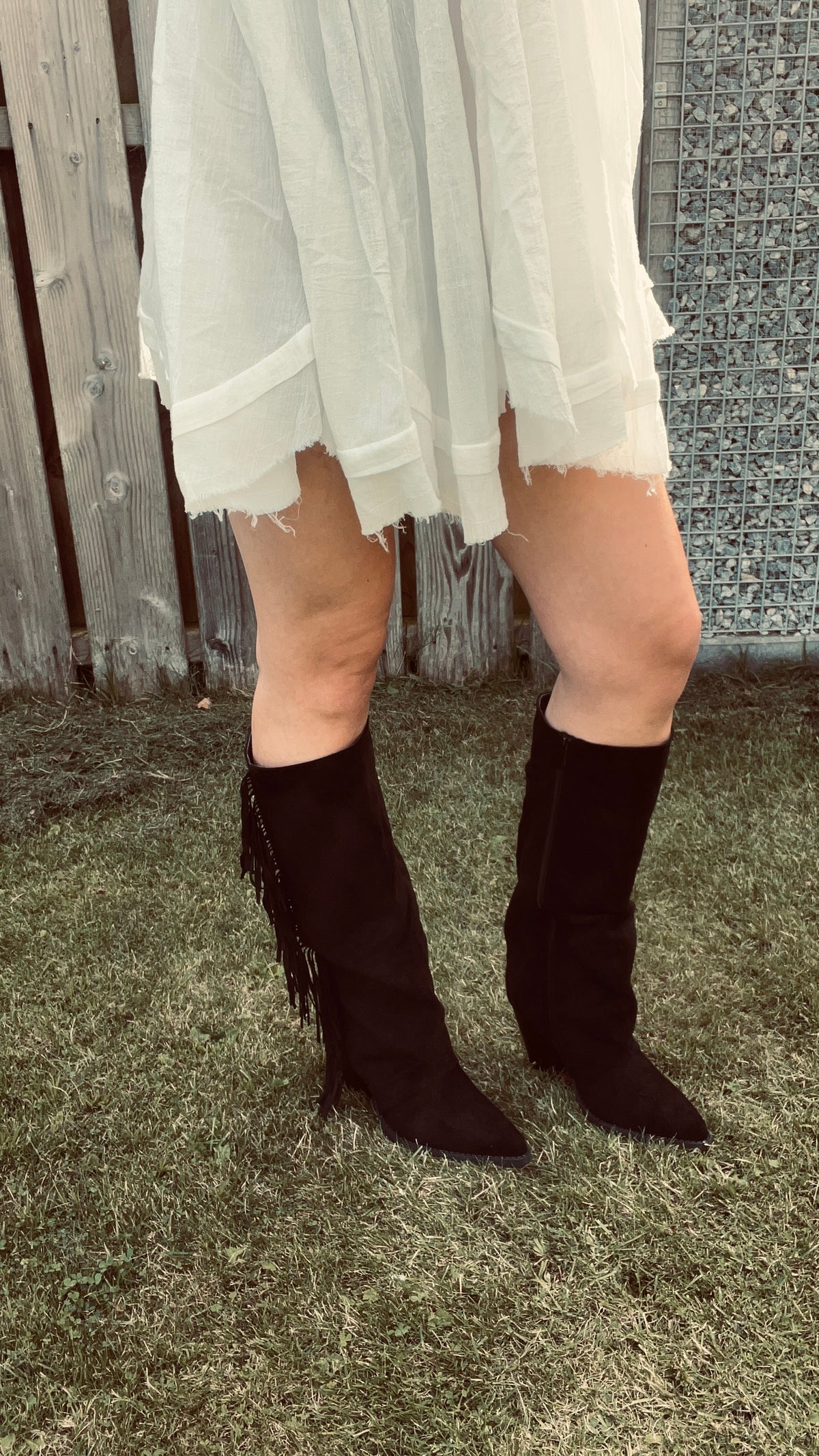 Zwarte Suède Cowboyboots met Franjes