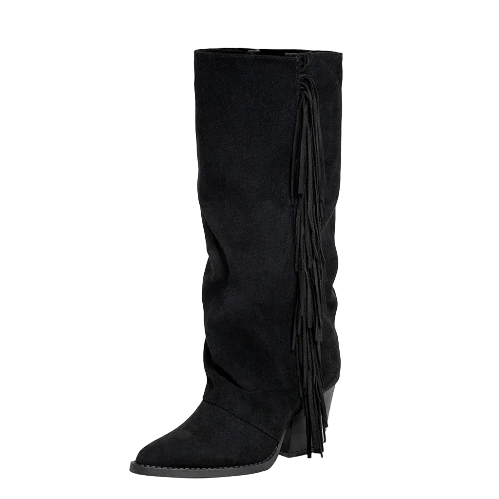 Zwarte Suède Cowboyboots met Franjes