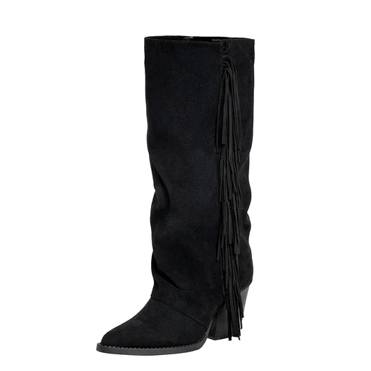 Zwarte Suède Cowboyboots met Franjes
