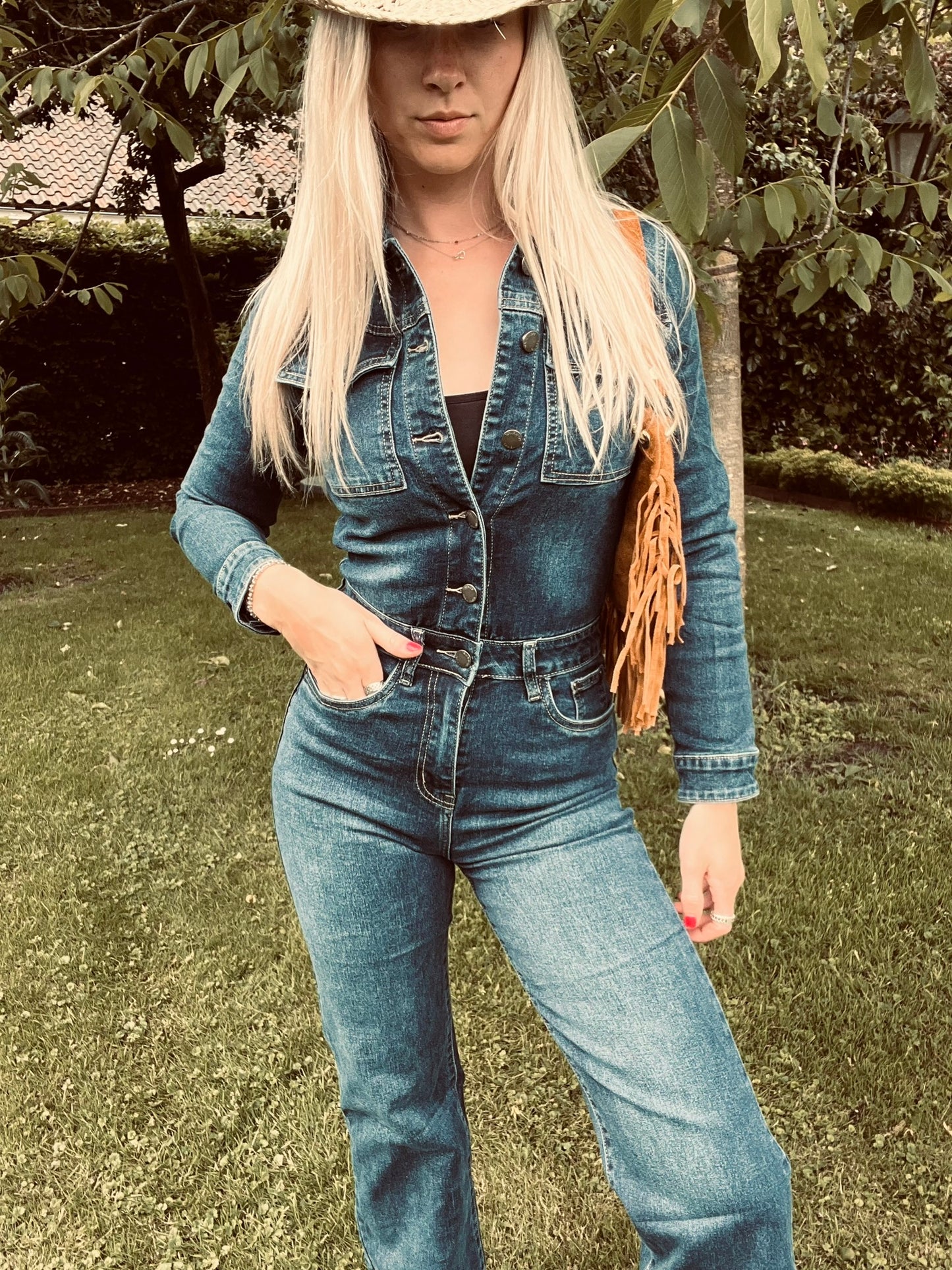 Denim Jumpsuit Met Lange Mouwen
