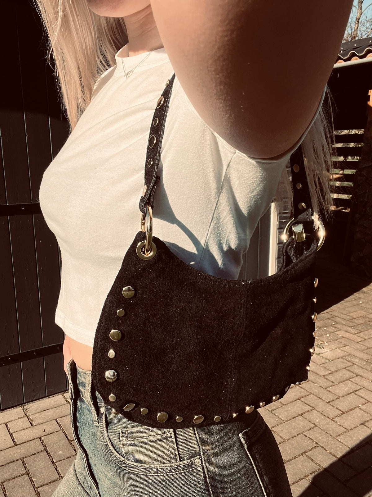 Zwarte Suède Leren Tas Met Studs