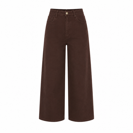 Bruine high waist wide leg jeans