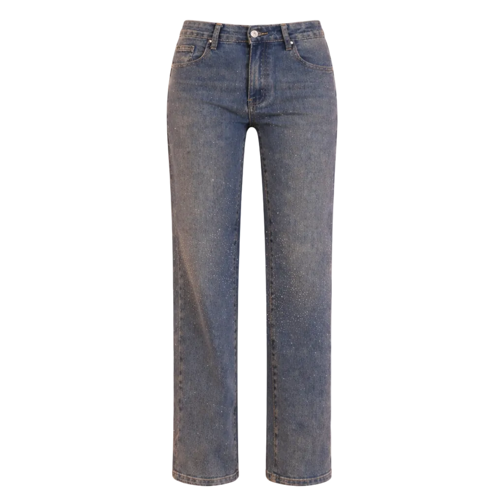 Blauwe Verwassen Glitter Wide Leg jeans