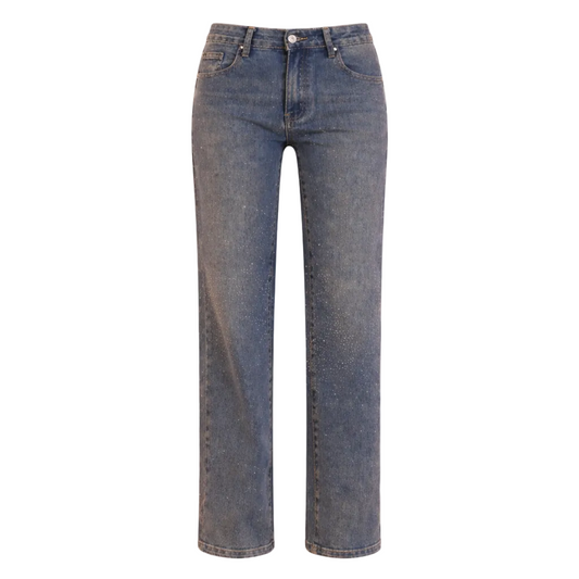 Blauwe Verwassen Glitter Wide Leg jeans