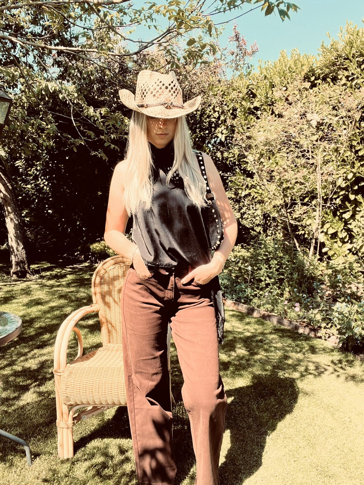 Bruine high waist wide leg jeans