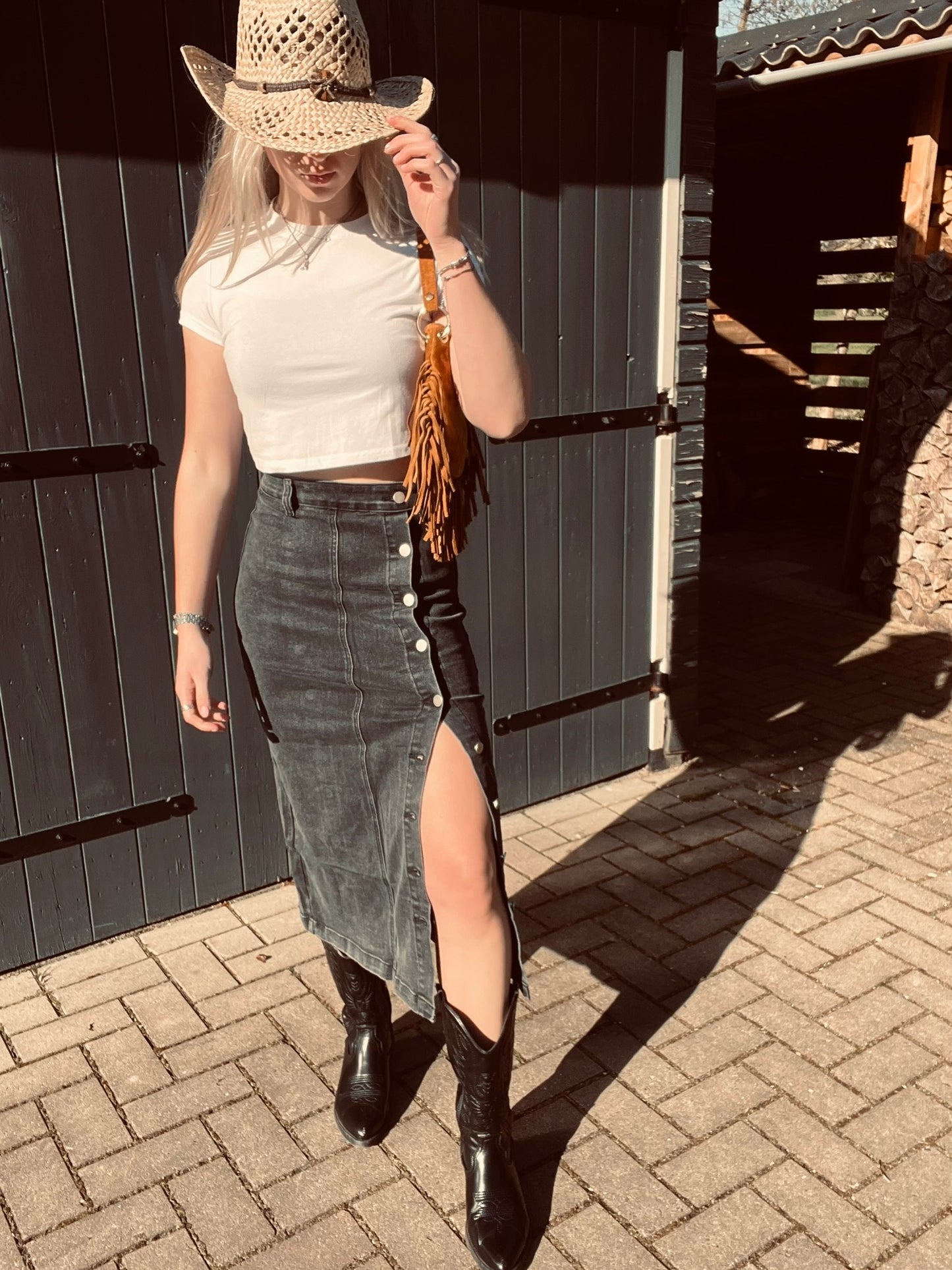 Estee Brown lange Spijkerrok met knopen