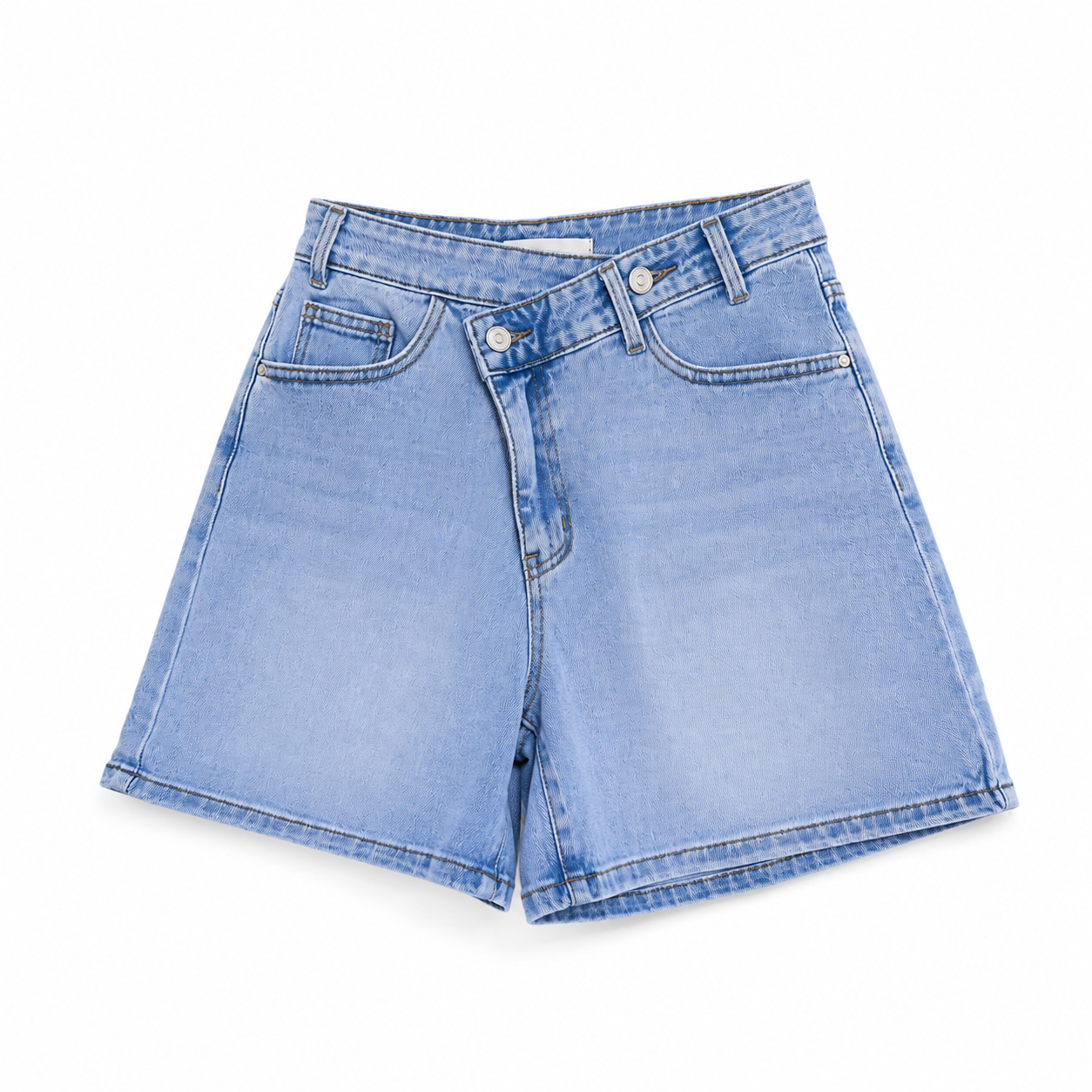 Blauwe denim asymmetrische korte broek