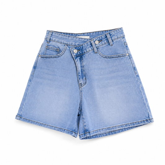 Blauwe denim asymmetrische korte broek