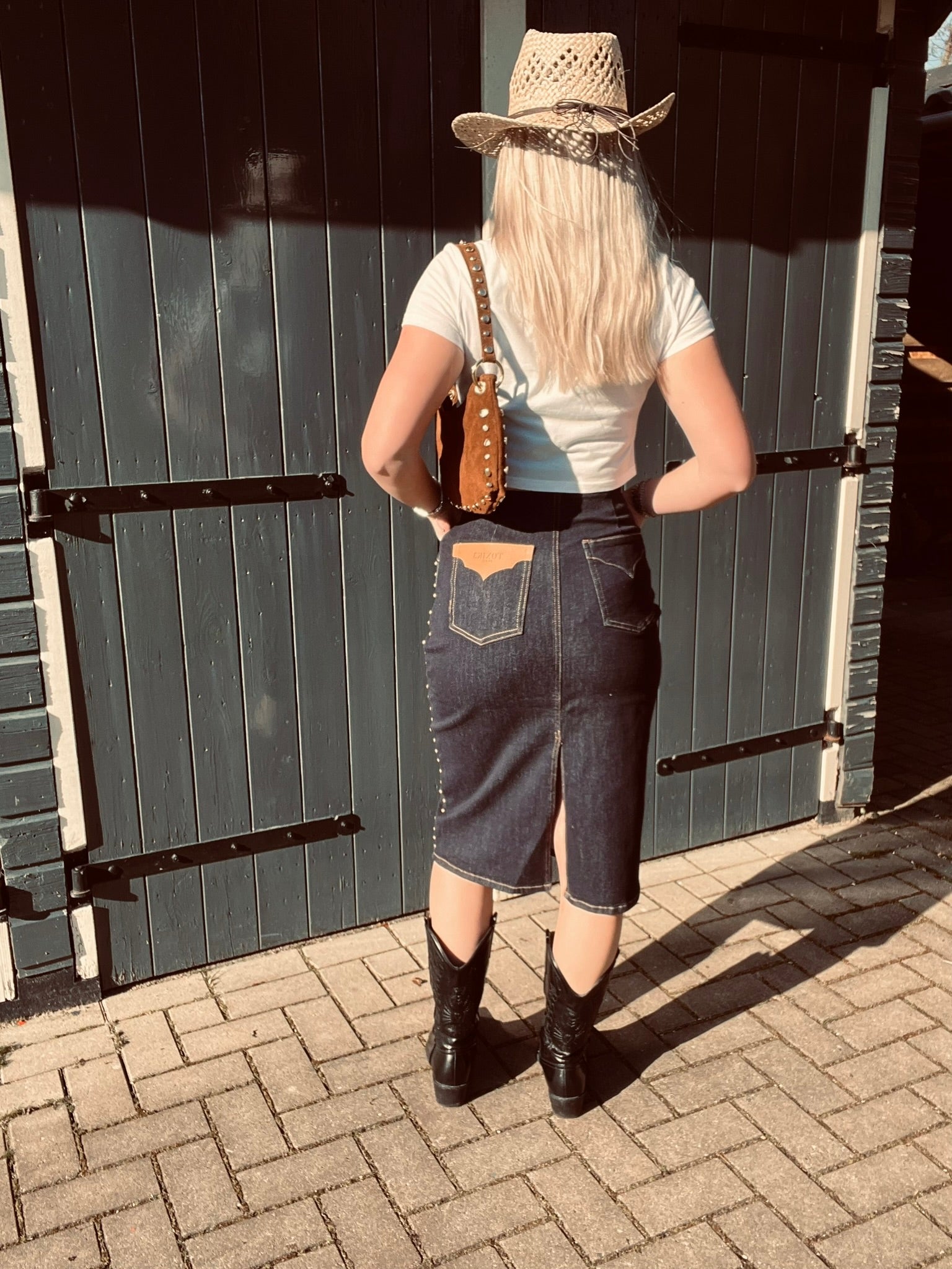 Blauwe Spijkerrok Met Split en Studs