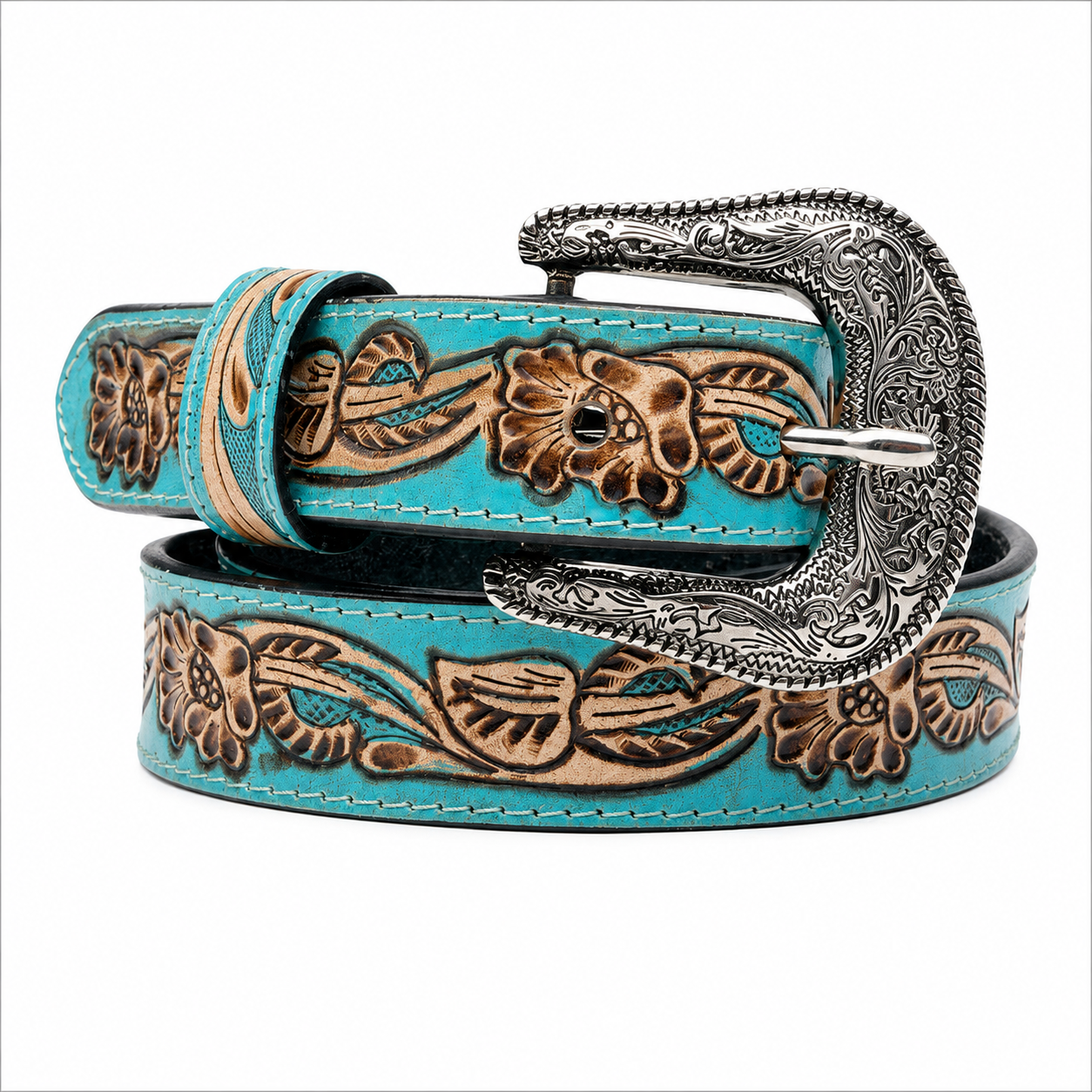 Turquoise Leren Riem