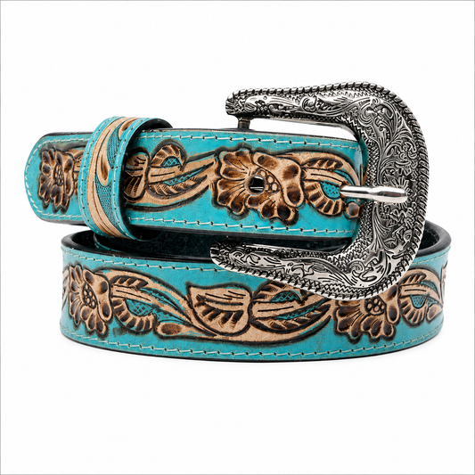 Turquoise Leren Riem