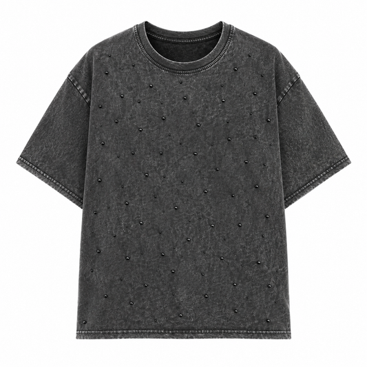 Grijze verwassen t-shirt met steentjes