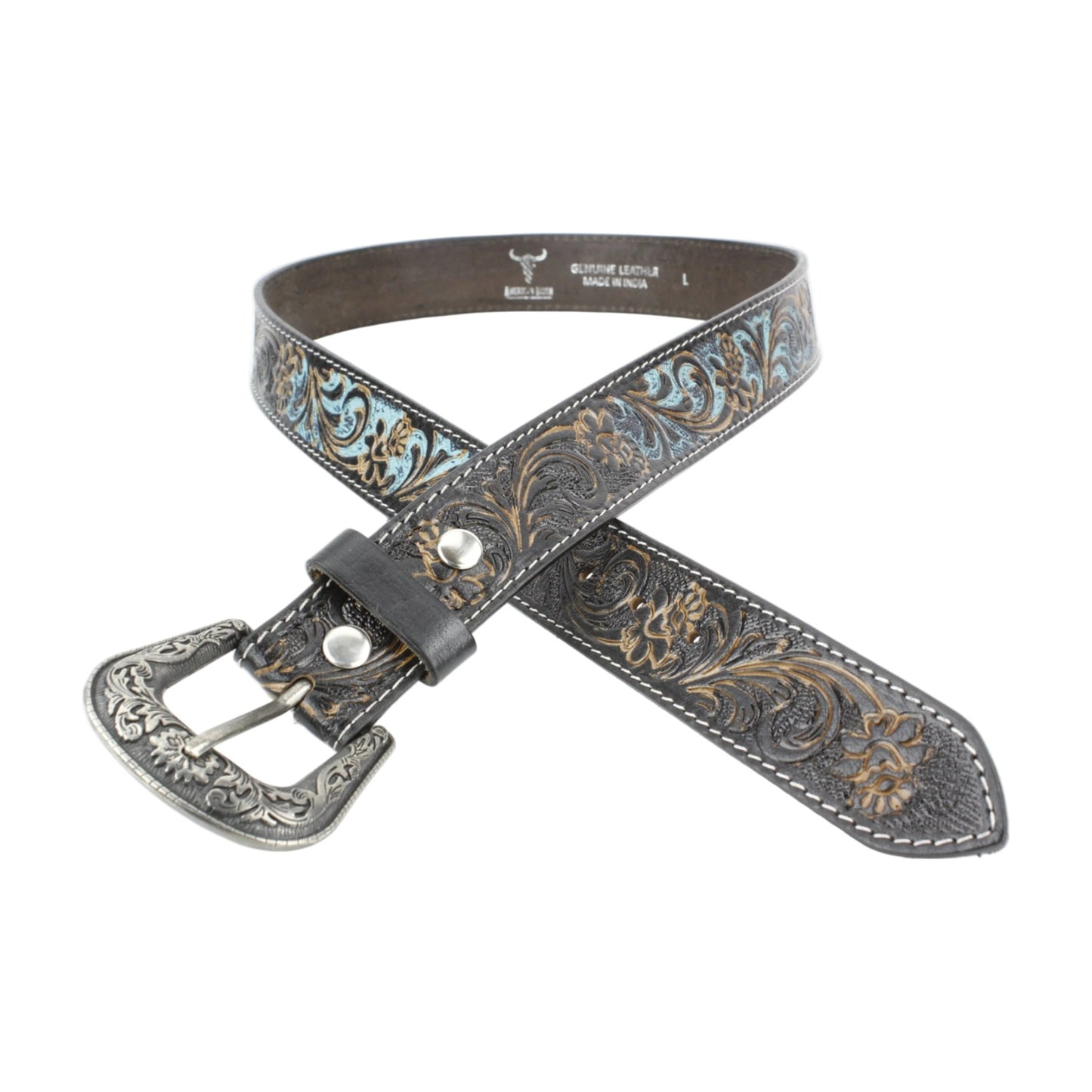 American Bison Leren Riem Met Turquoise Accenten