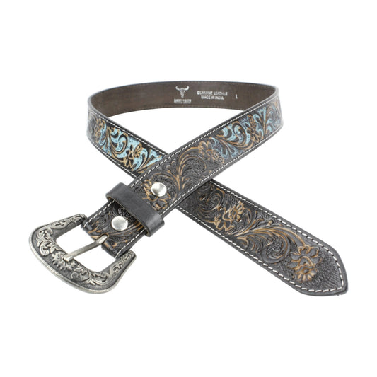 American Bison Leren Riem Met Turquoise Accenten