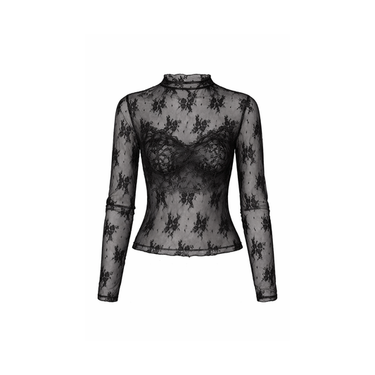 Zwarte Kanten Top Met Bloemenprint
